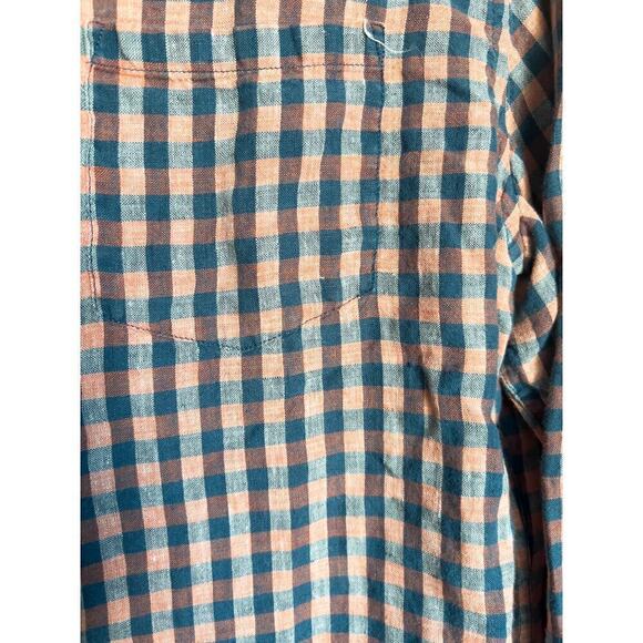 Banana Republic Camden Linen Button Down Plaid Shirt Large Blue Orange Casual - Picture 4 of 4
